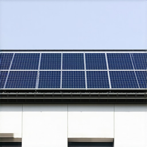 A contemporary house featuring solar roofing panels and reflective materials to enhance energy efficiency.