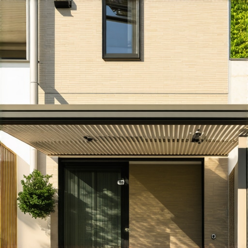A contemporary outdoor patio featuring modular shading and innovative materials for climate resilience.