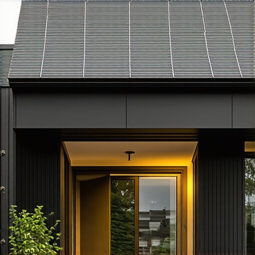 Modern house with smart patio and roof technologies, adaptive façades, renewable energy features, and eco-friendly landscaping.