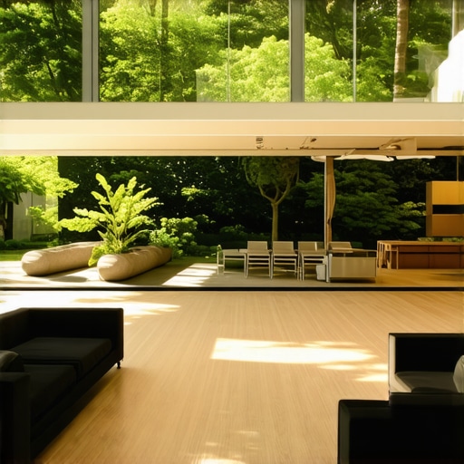 A spacious open-concept living area with strategic windows, skylights, and green outdoor surroundings enhancing daylight access