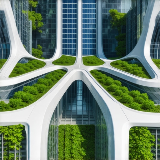 Next-Gen Innovative Roof Architecture Futuristic roof with complex geometric forms, solar panels, and green modules