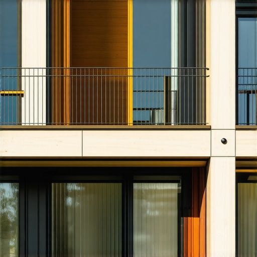 Close-up of sensors embedded in home construction materials with a background of a contemporary residential extension.