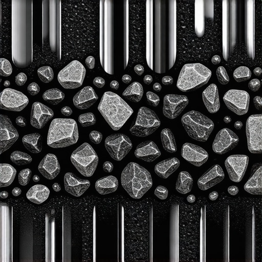 Microscopic view of angular gravel particles with surface nano-coatings designed for optimal water flow and stability.