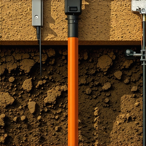 Smart Soil Monitoring Sensors in Patio Construction Outdoor patio foundation with embedded sensors transmitting soil health data