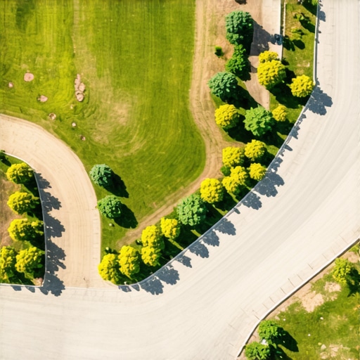 Drone aerial view showing terrain topology with drainage channels and grading adjustments.