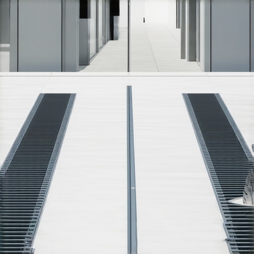 State-of-the-art flat roof drainage with smart sensors. A contemporary flat roof featuring advanced drainage channels and water sensors.