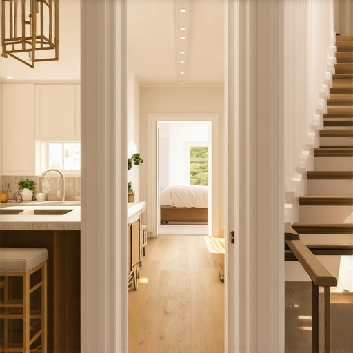 High-end primary suite floor plan transition with morning kitchen.